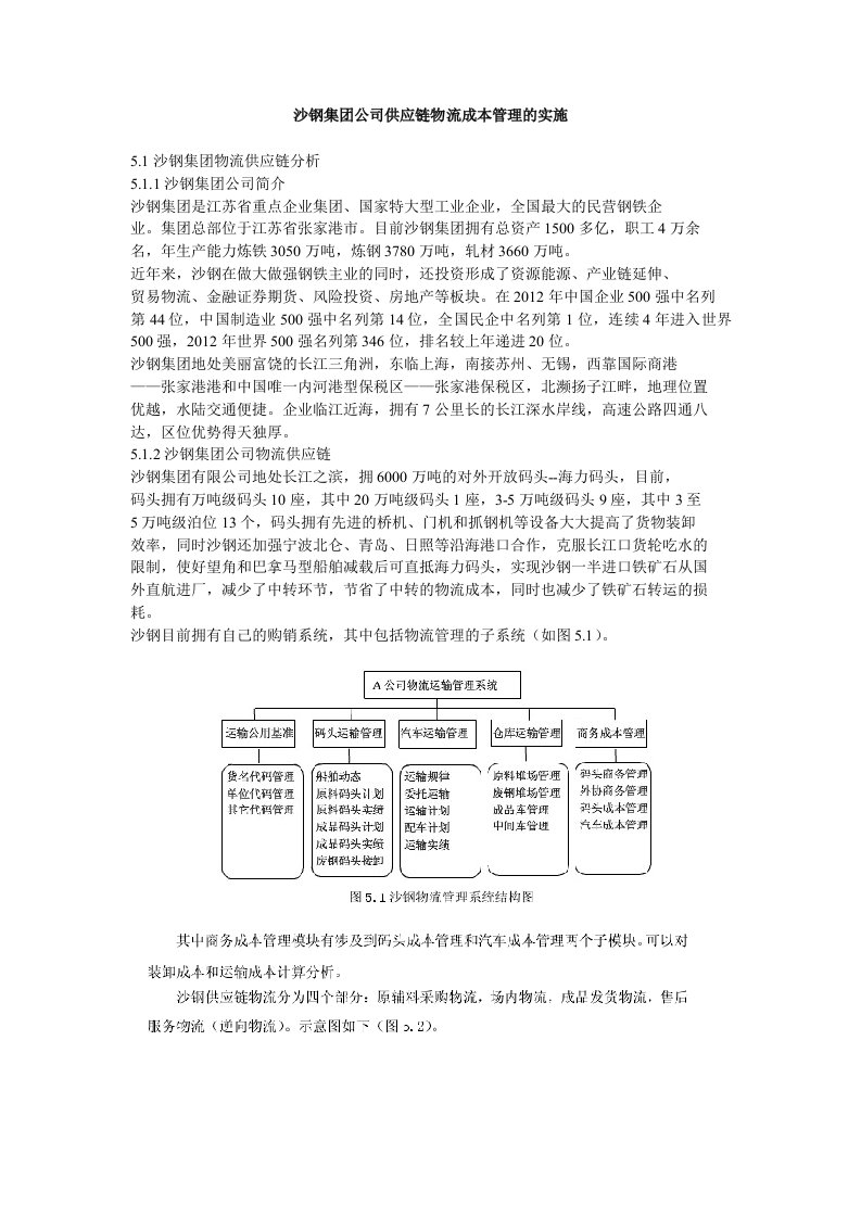 沙钢集团公司供应链物流成本管理的实施