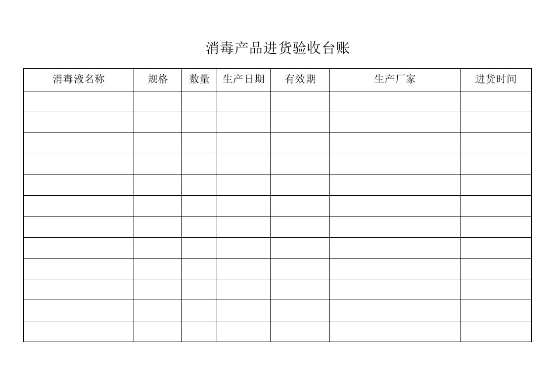 消毒产品进货验收台账