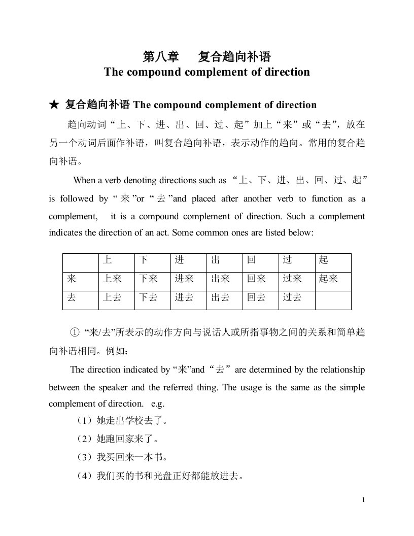 HSK4级语法讲练八复合趋向补语