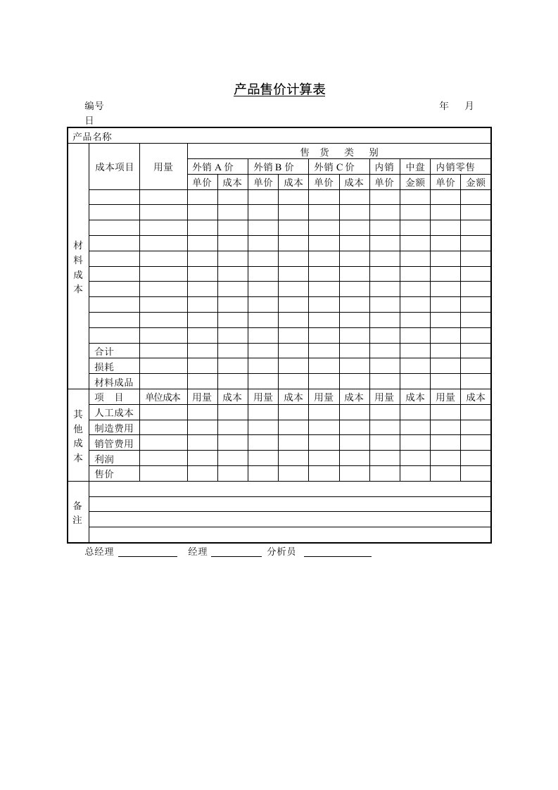 【管理精品】C030408-产品售价计算表