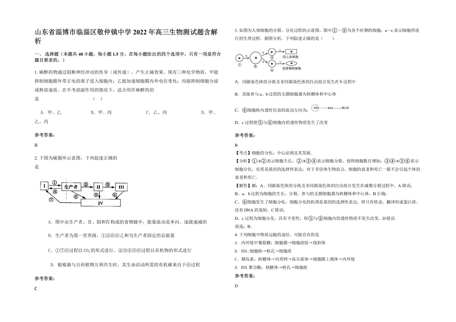 山东省淄博市临淄区敬仲镇中学2022年高三生物测试题含解析