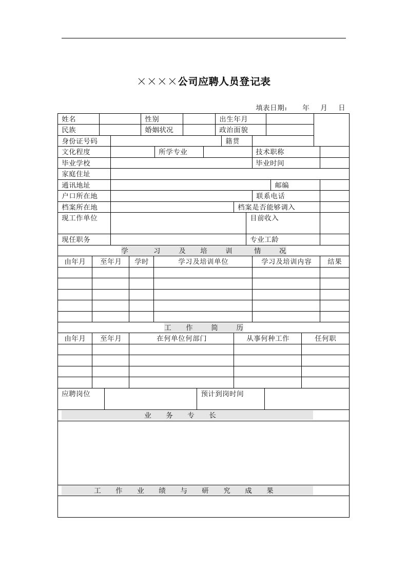 【管理精品】××××公司应聘人员登记表