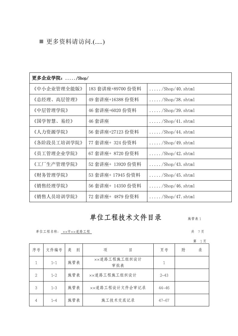 市政工程资料标准表格汇编