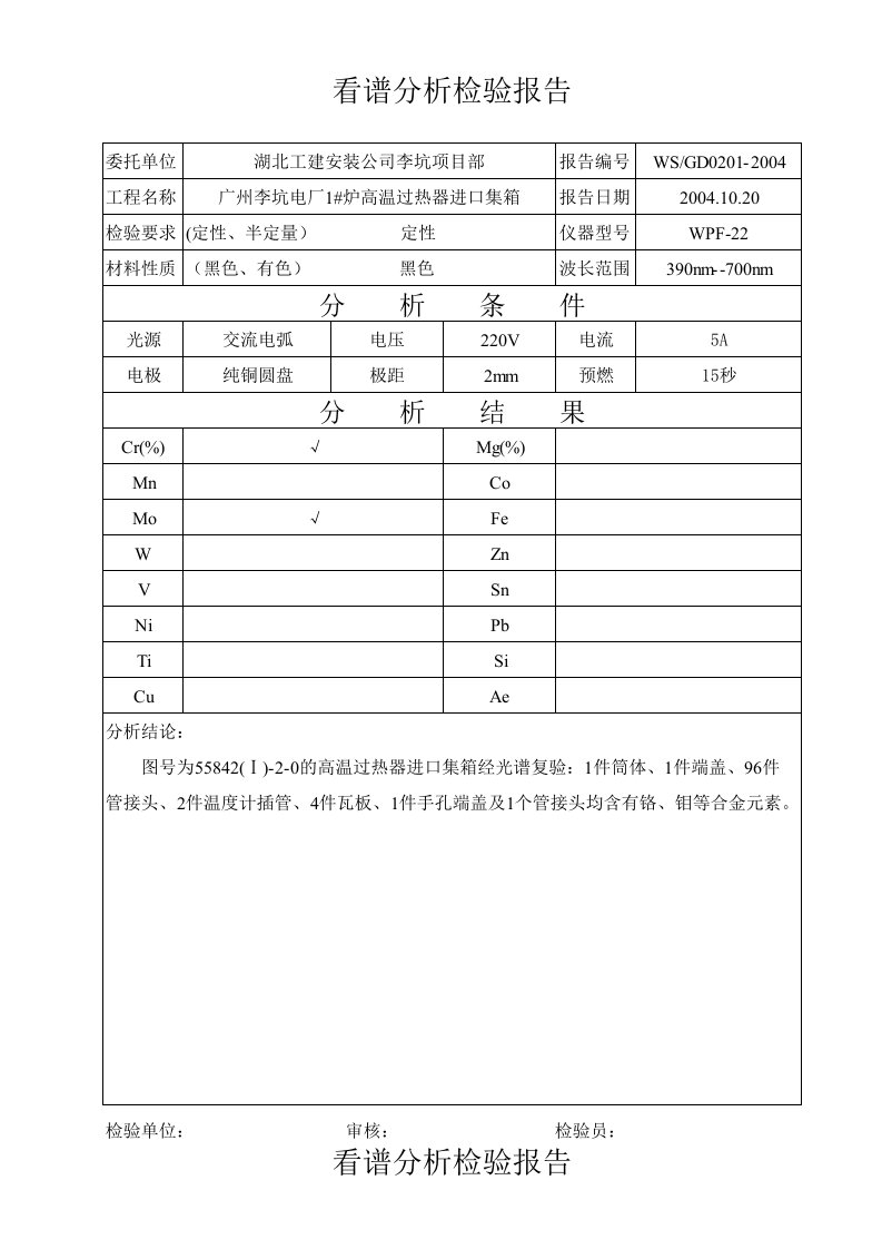 光谱分析检验报告1