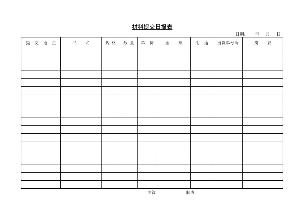 【管理表格】材料提交日报表