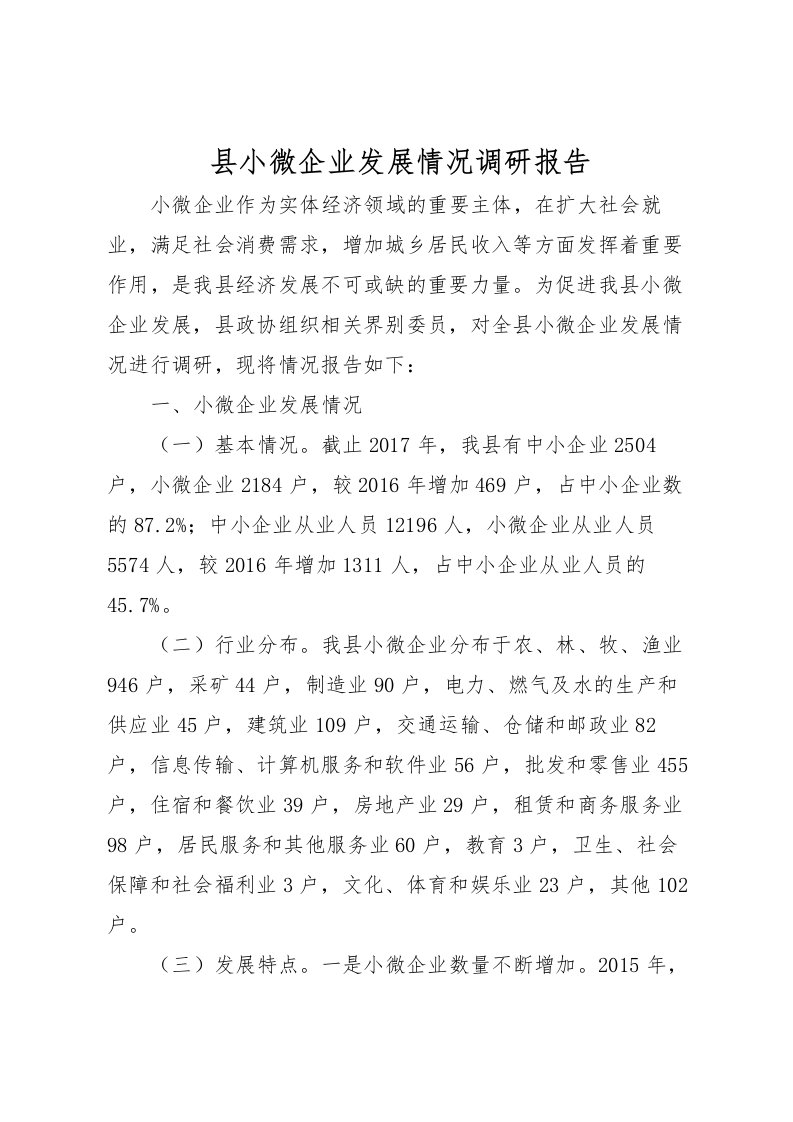 2022县小微企业发展情况调研报告