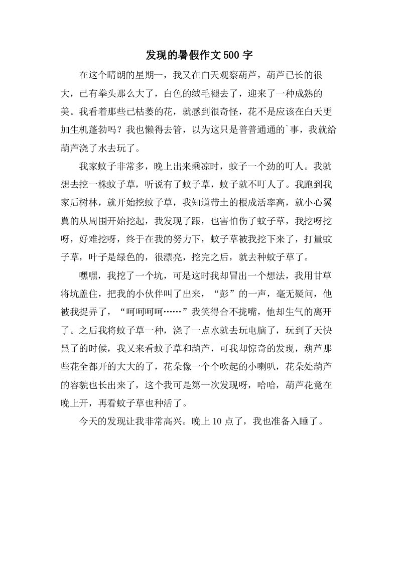 发现的暑假作文500字