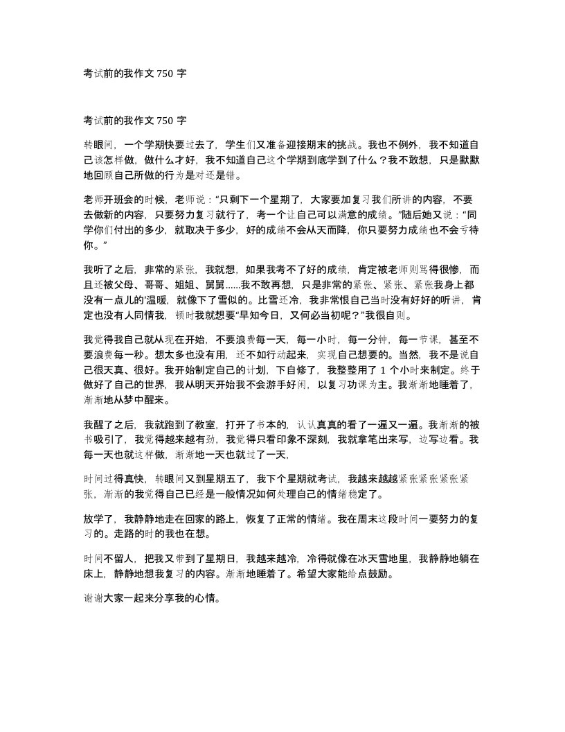 考试前的我作文750字