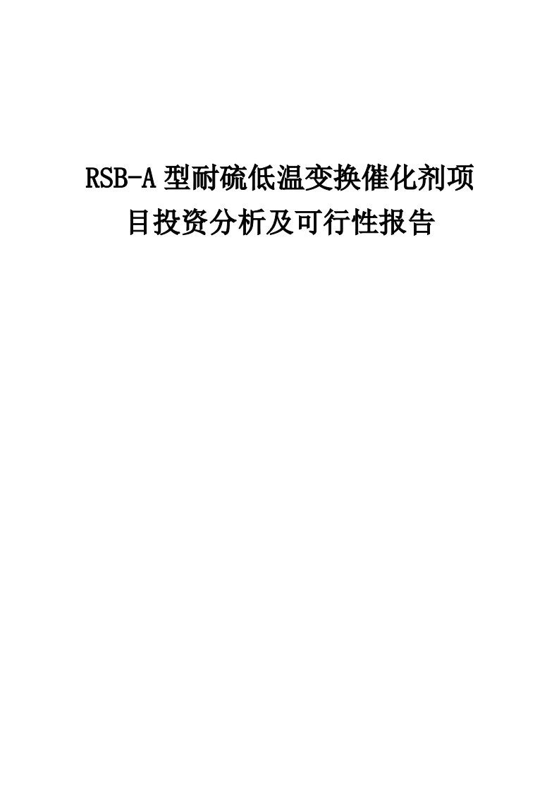 2024年RSB-A型耐硫低温变换催化剂项目投资分析及可行性报告