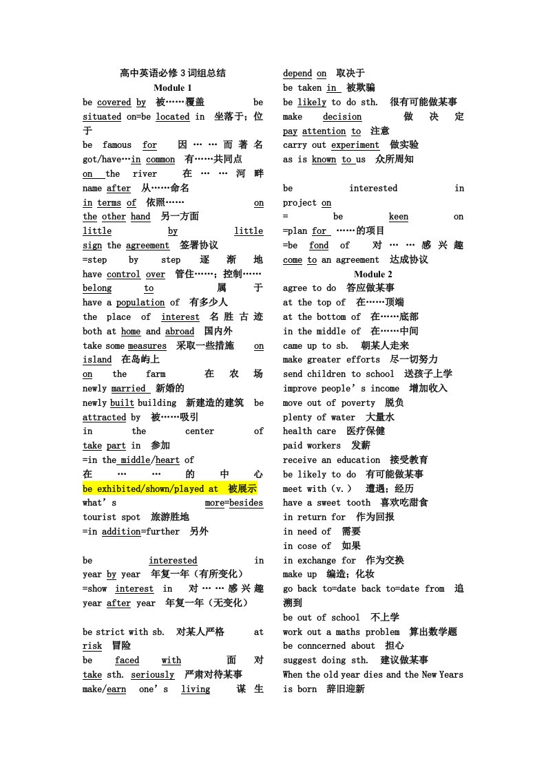 高中英语必修3词组总结