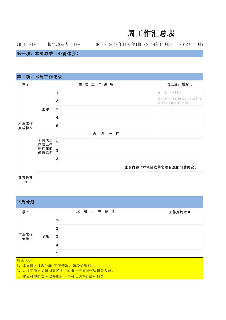 OKR周报表格