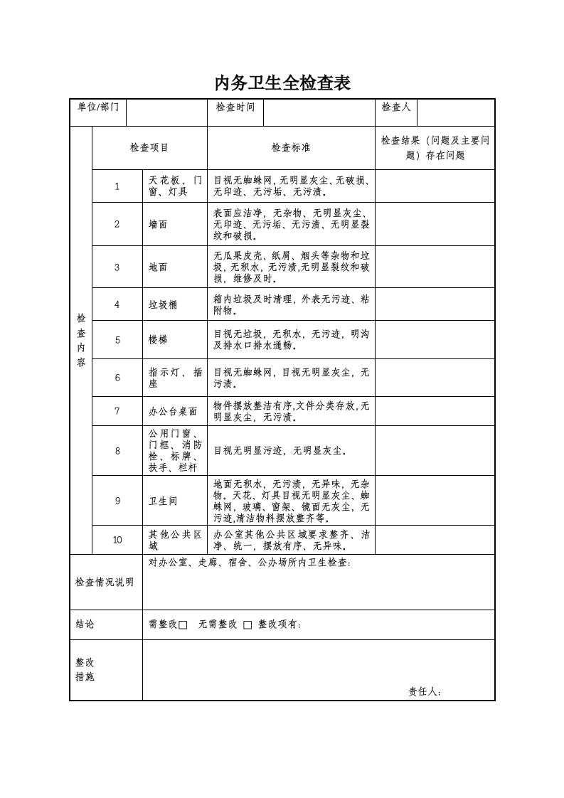 内务卫生全检查表