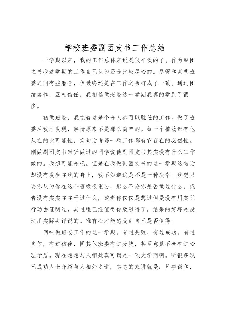 2022学校班委副团支书工作总结