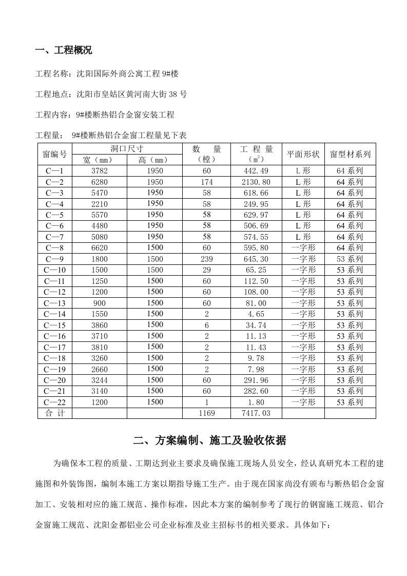 断热铝合金窗施工方案