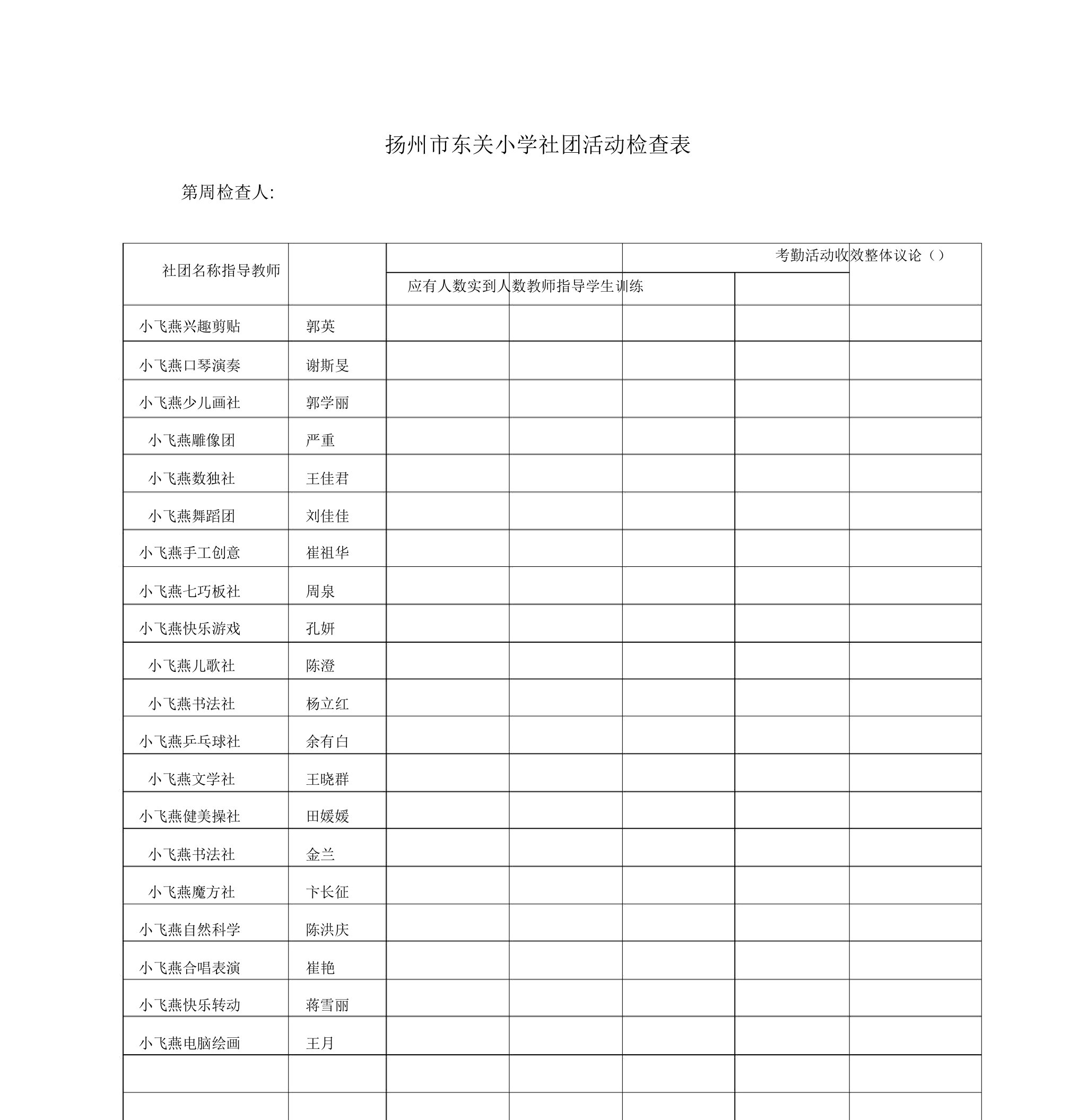 社团活动检查表