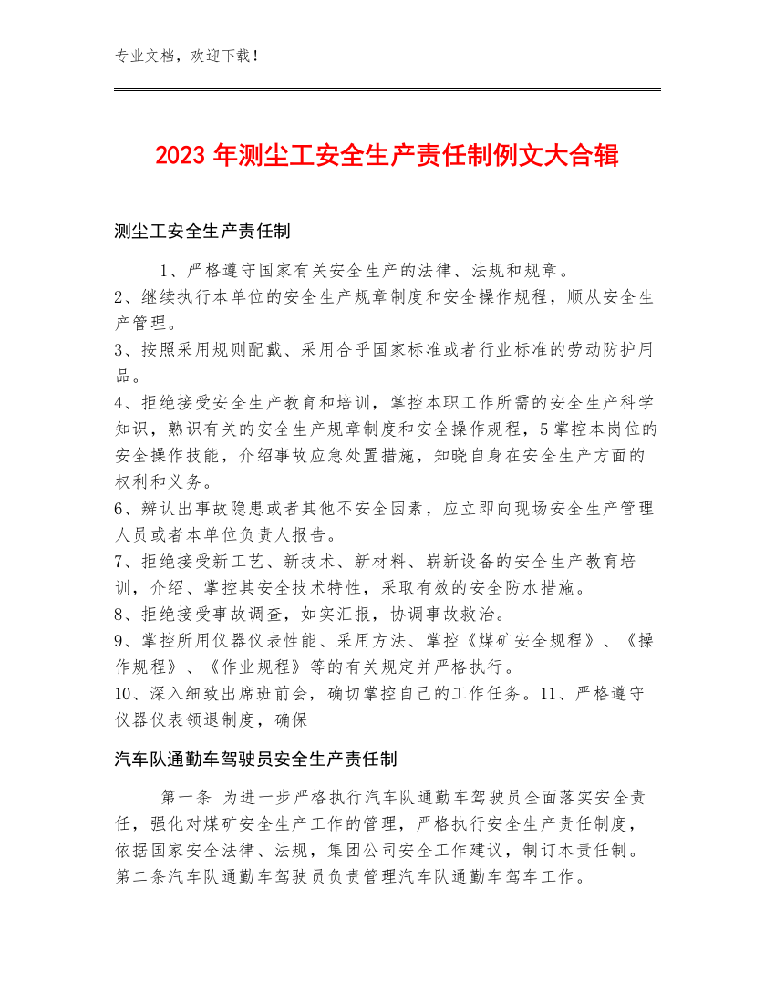 2023年测尘工安全生产责任制例文大合辑