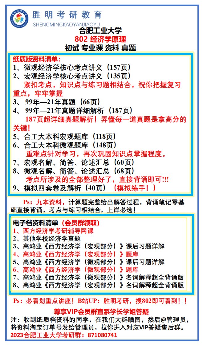 23届合工大802经济学资料介绍