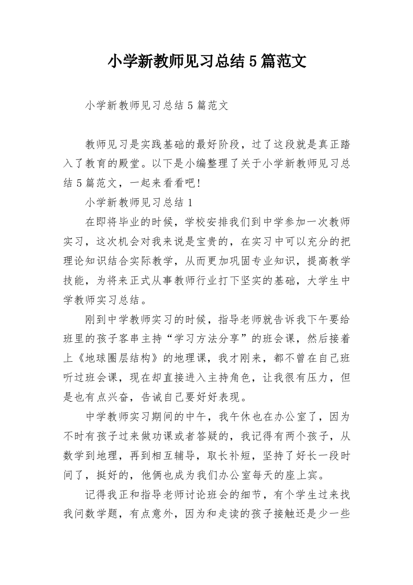 小学新教师见习总结5篇范文