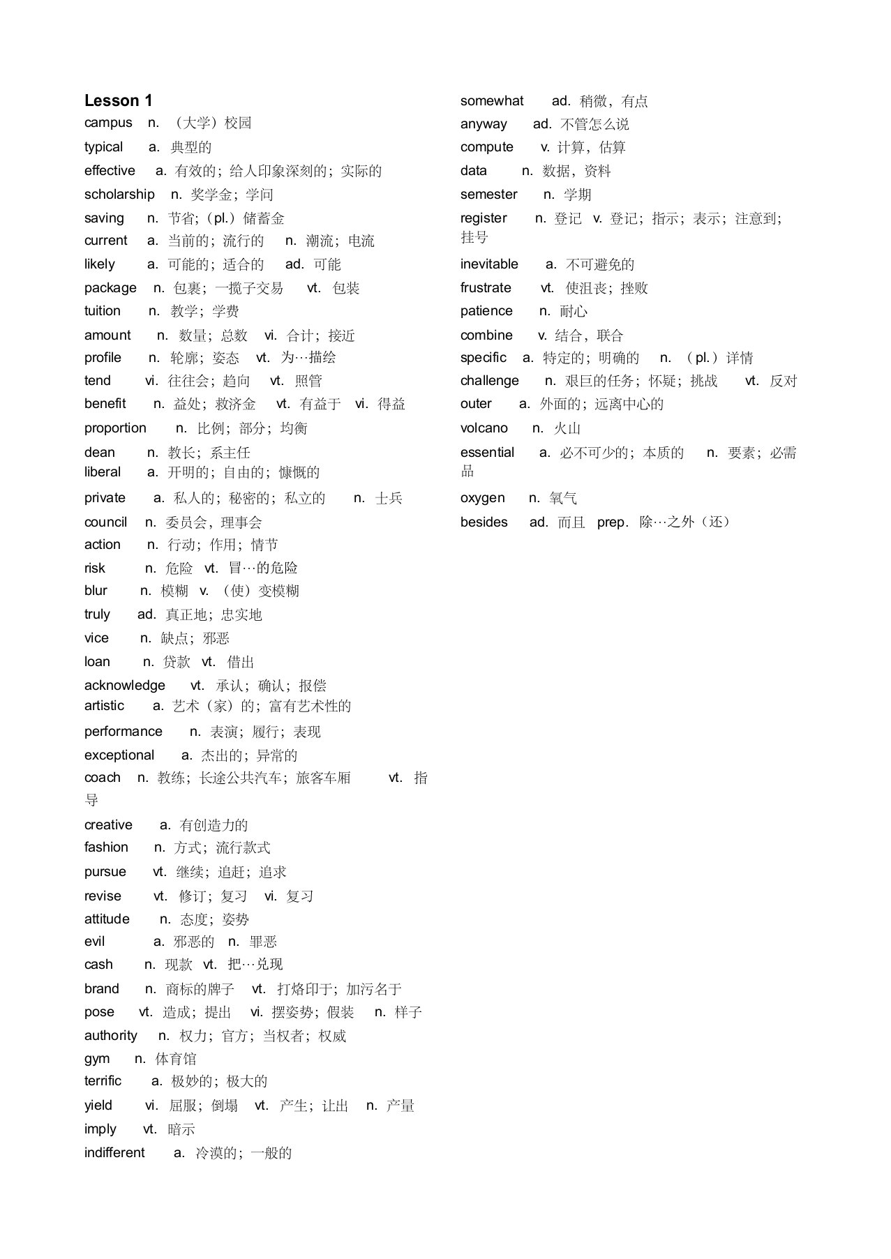 大学英语四级高频词汇精华版