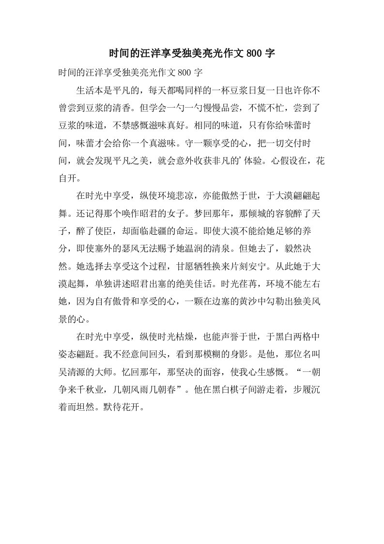 时间的汪洋享受独美亮光作文800字