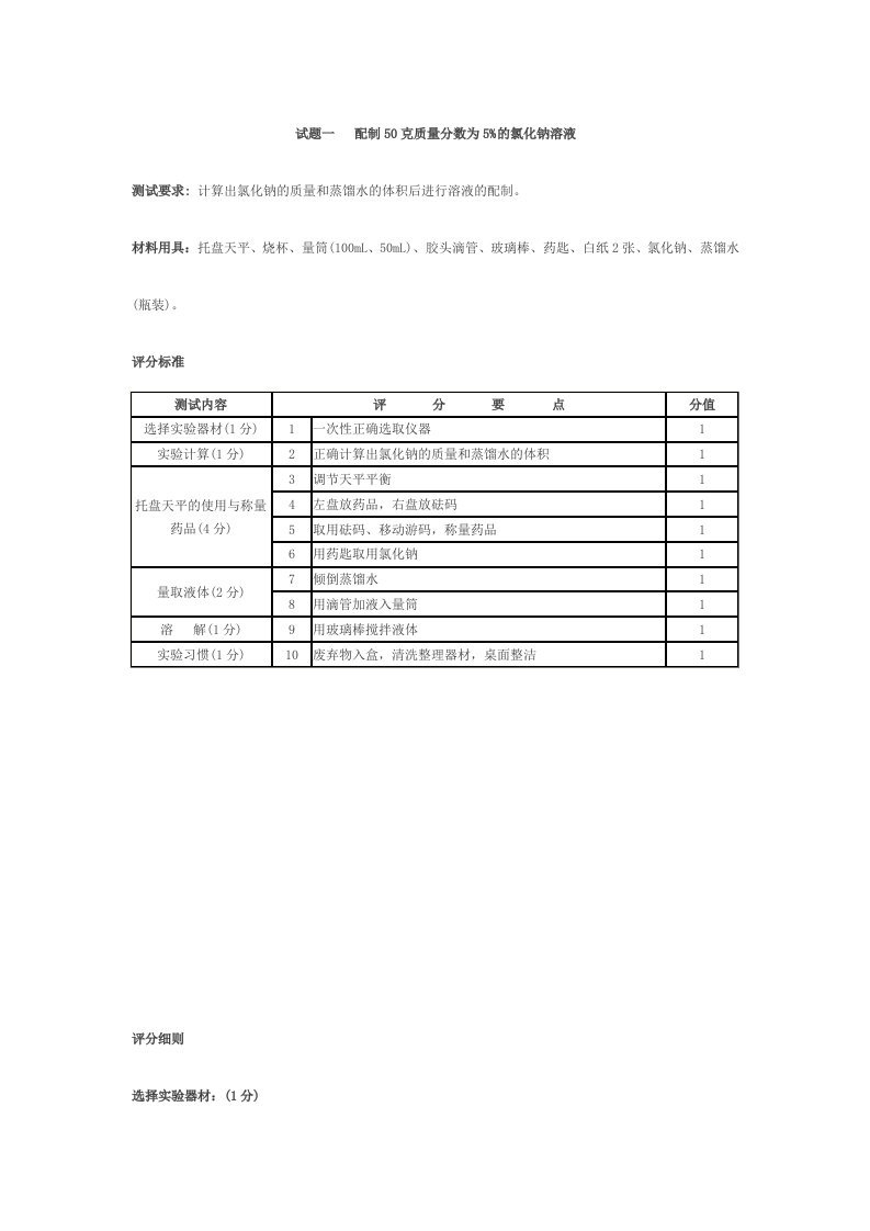 初中化学实验操作