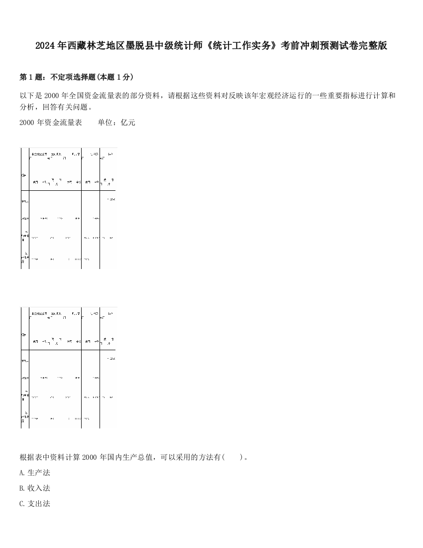 2024年西藏林芝地区墨脱县中级统计师《统计工作实务》考前冲刺预测试卷完整版