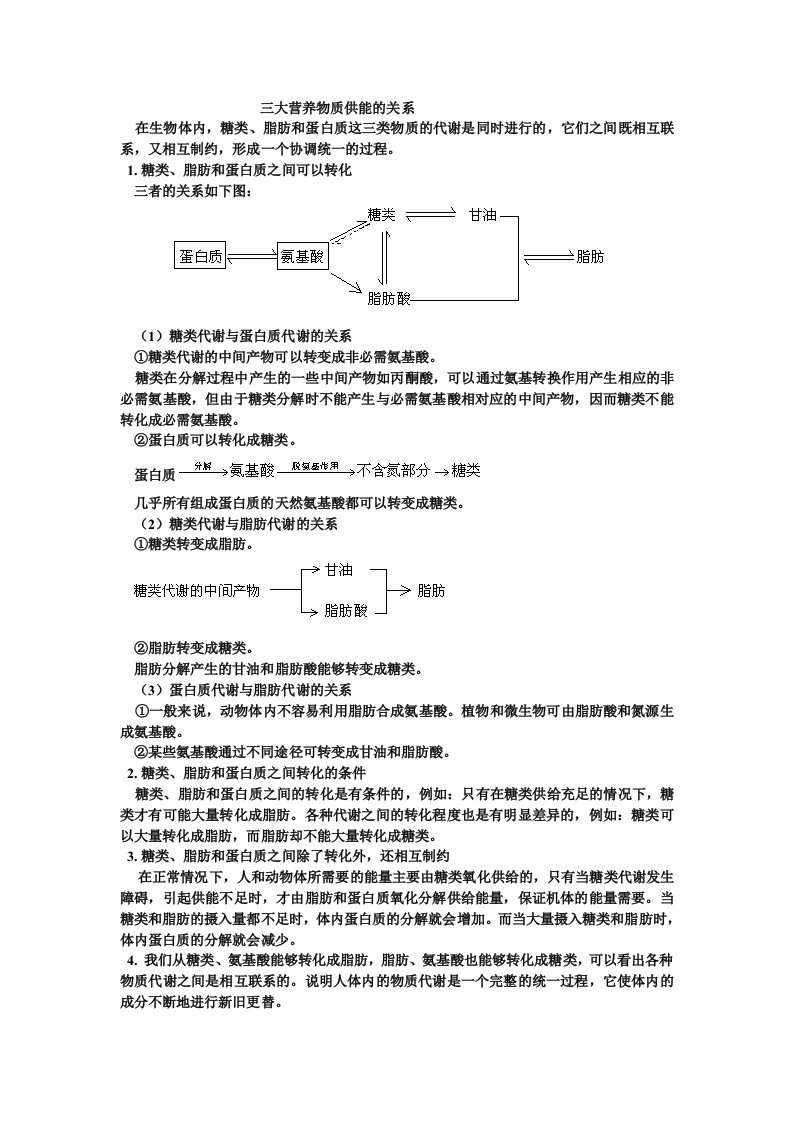 三大营养物质供能的关系