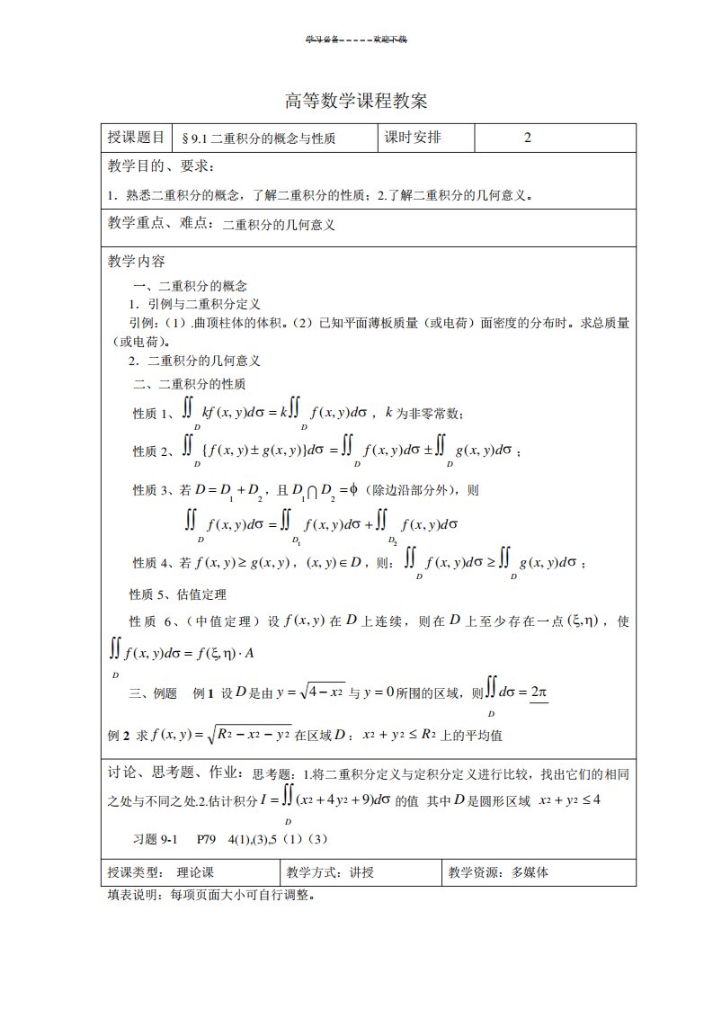 高等数学-多元函数微分学教案