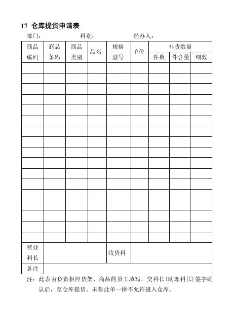 17仓库提货申请表