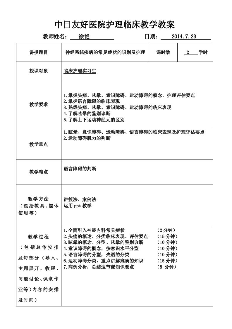 临床教学教案-神经内科