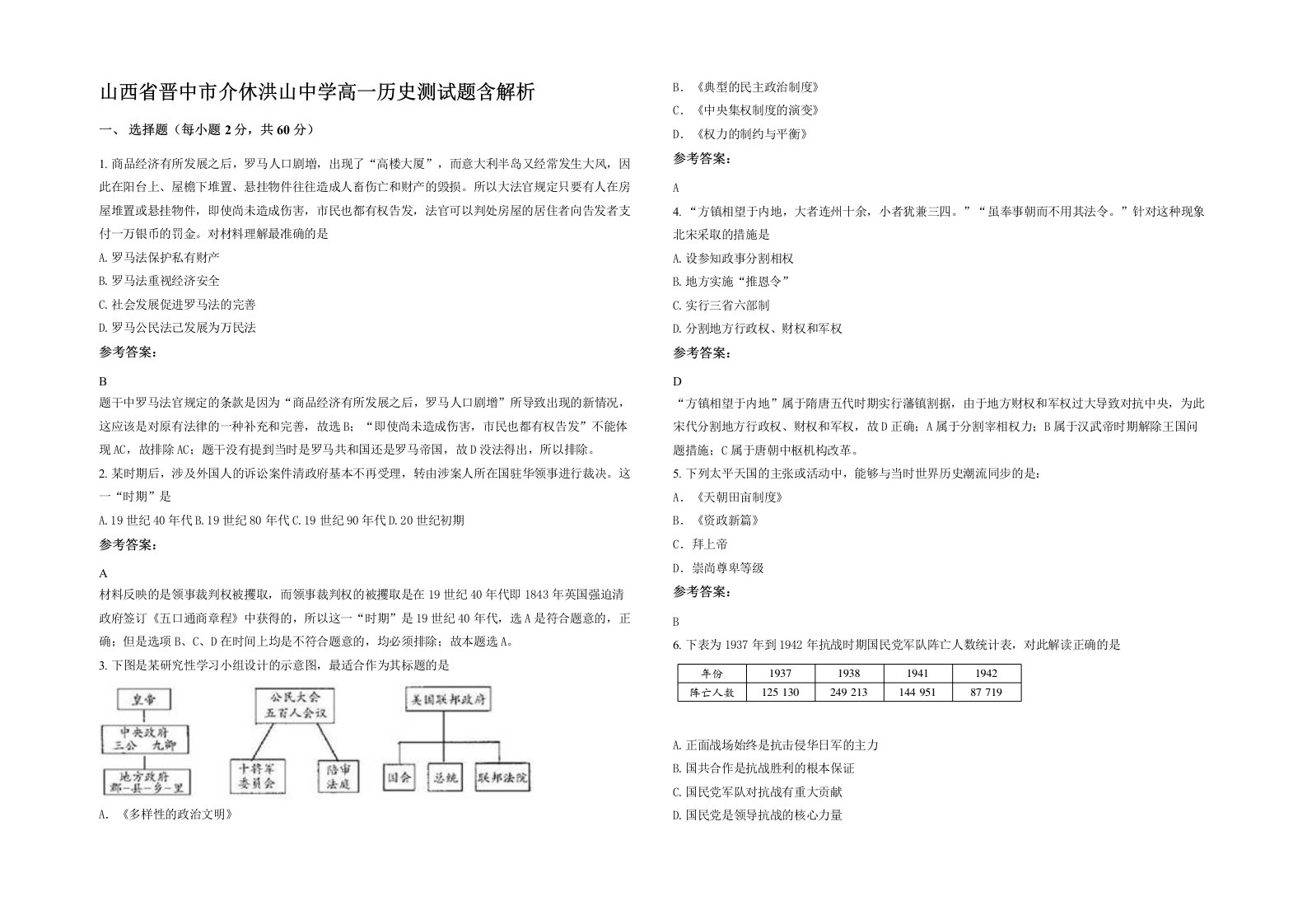 山西省晋中市介休洪山中学高一历史测试题含解析