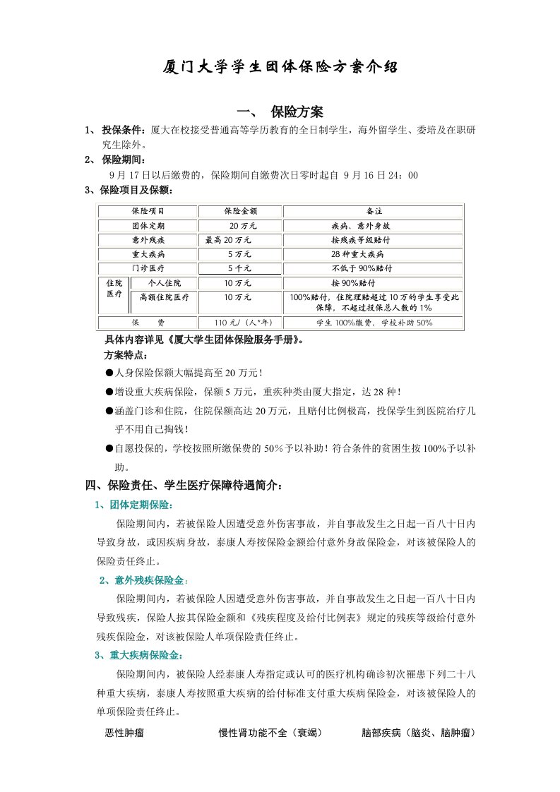 厦门大学学生团体保险方案