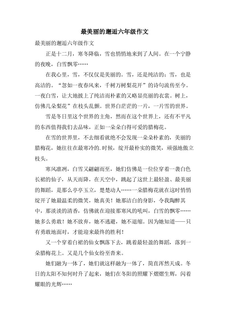 最美丽的邂逅六年级作文