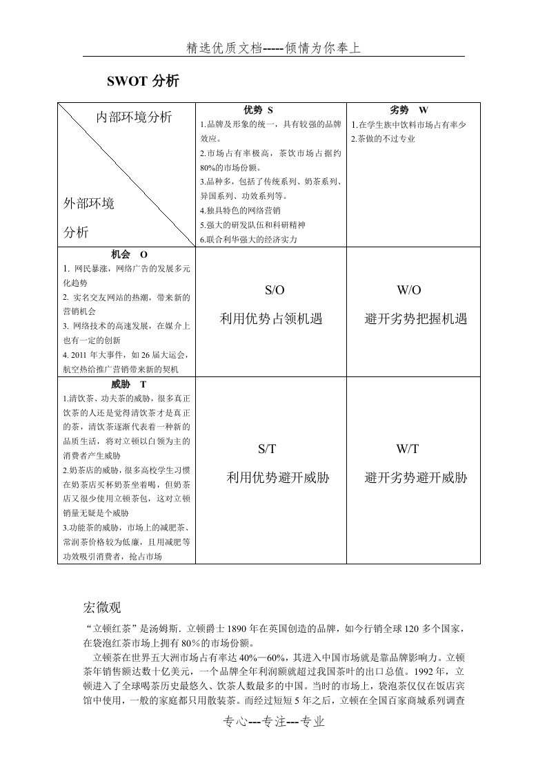 立顿红茶SWOT分析(共2页)