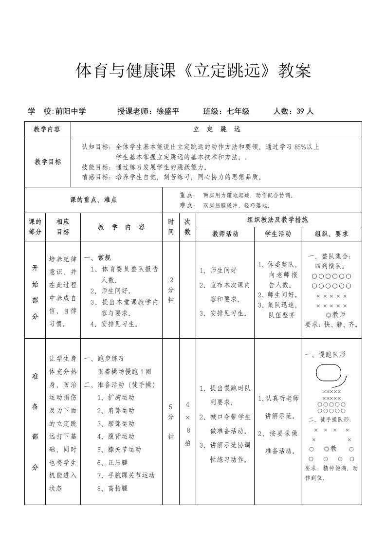 体育课立定跳远教案