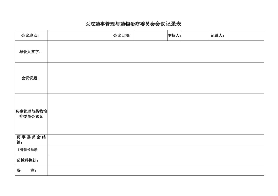 医院药事委员会会议记录1