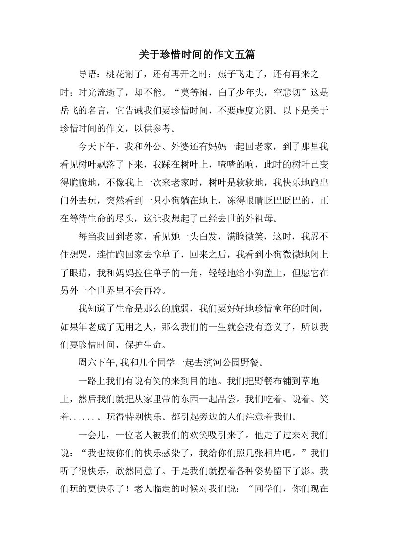 关于珍惜时间的作文五篇