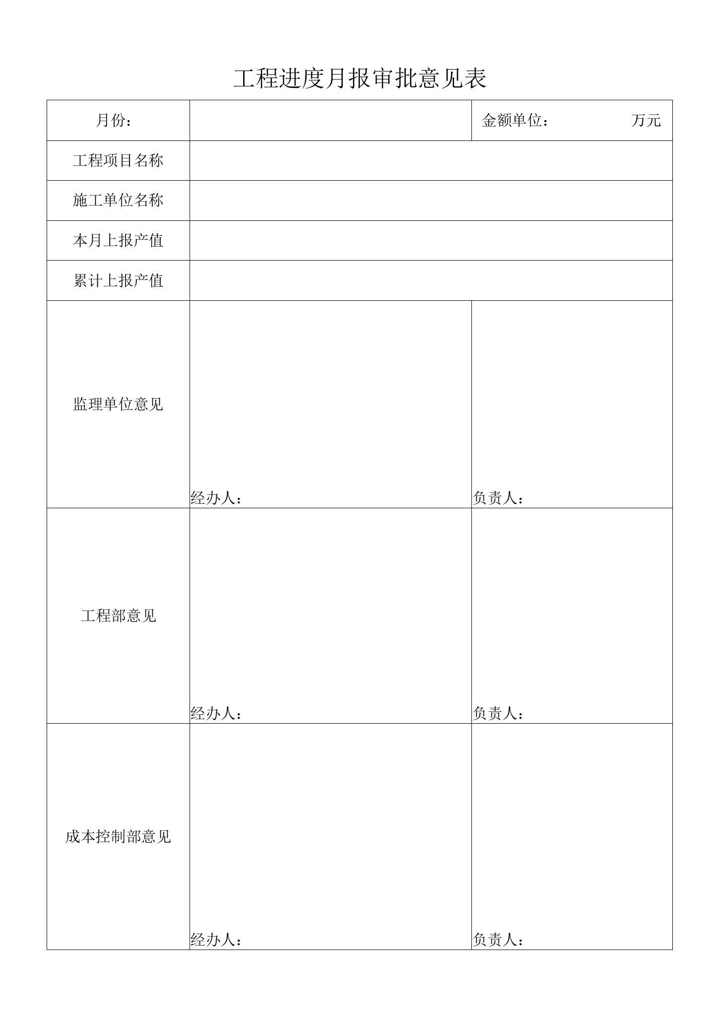 工程进度月报审批意见表