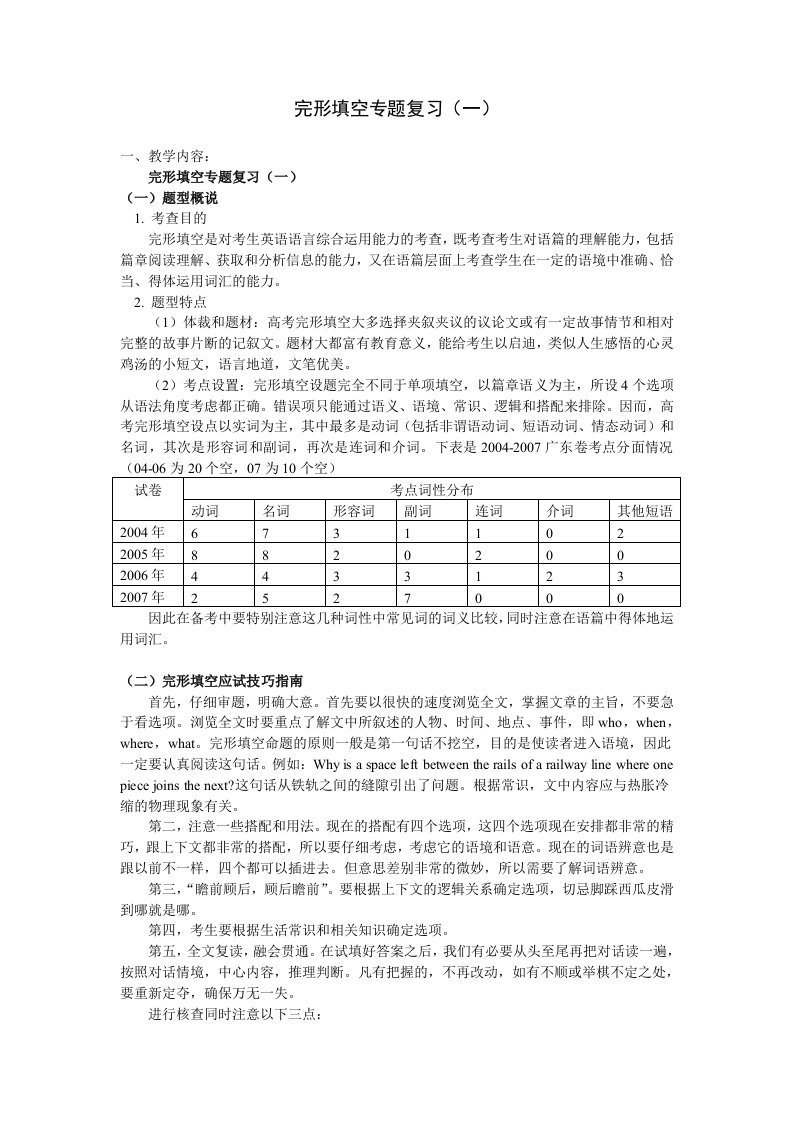 高考英语总复习完形填空专题辅导