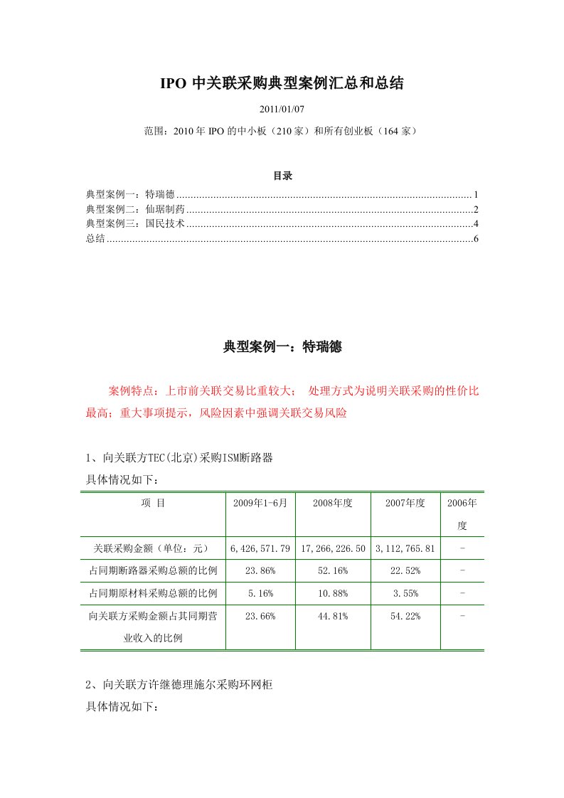 IPO中关联采购典型案例汇总和总结(修正版)