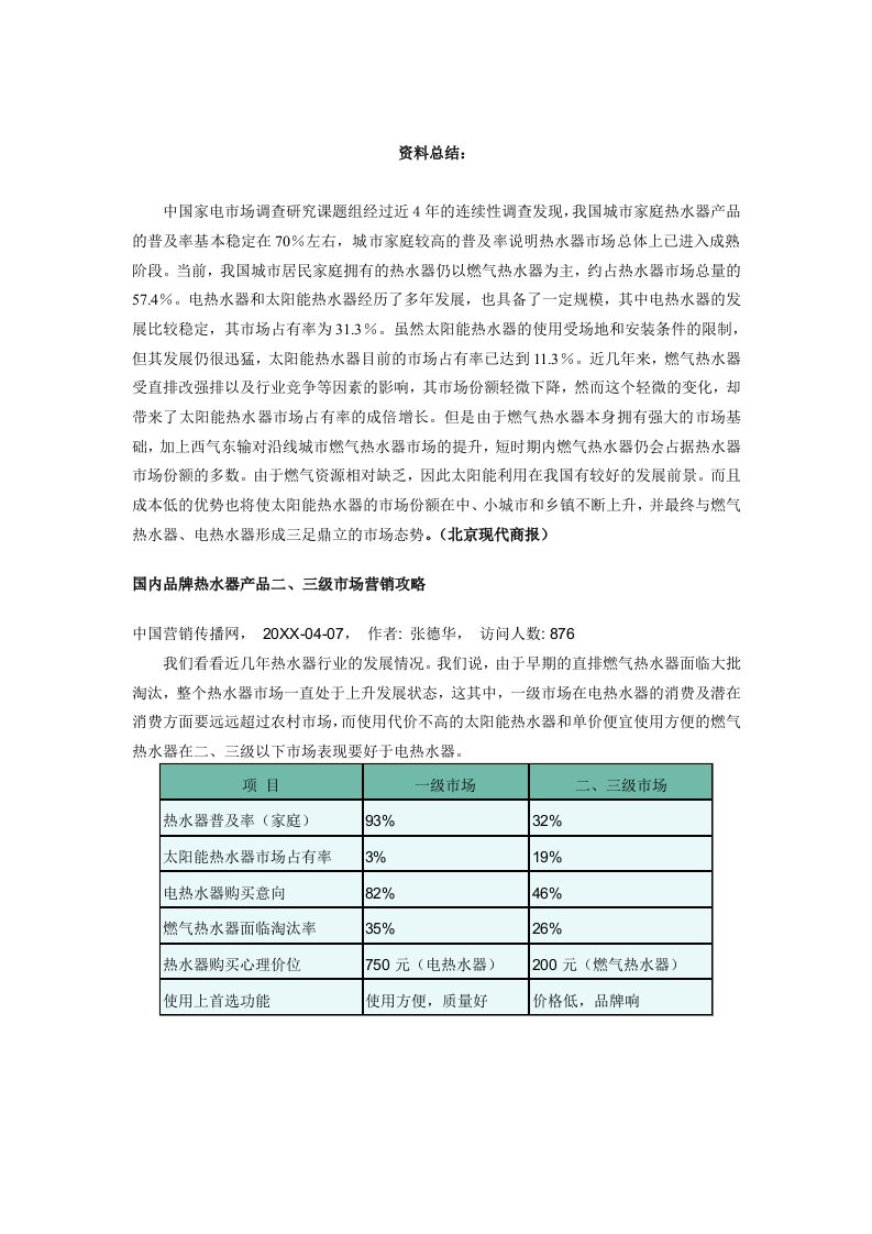 行业分析-热水器行业分析资料总结