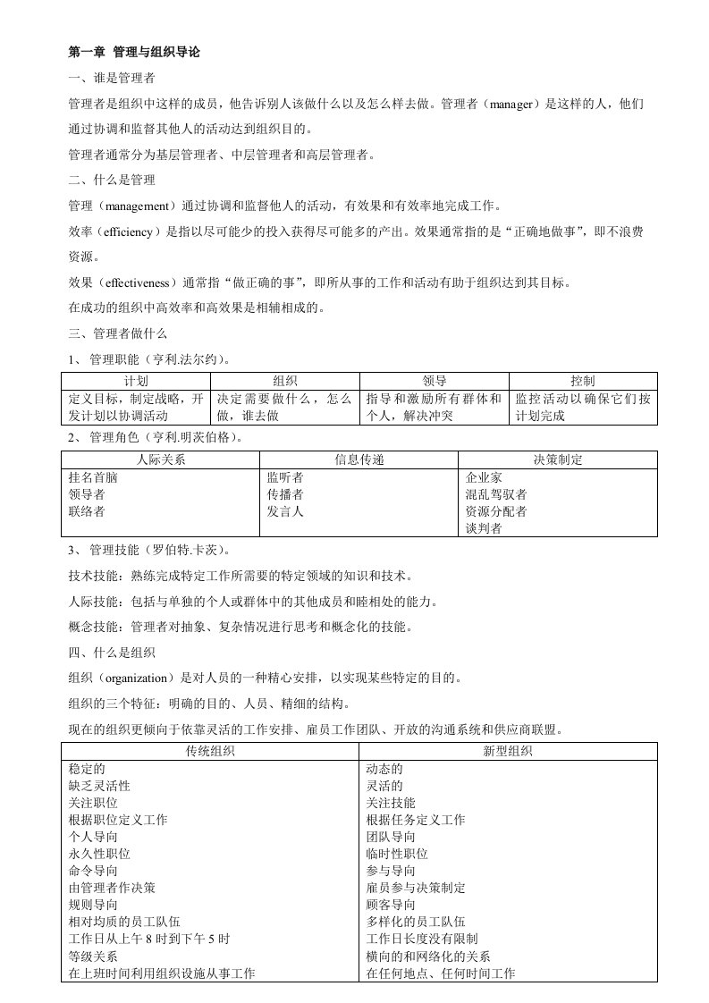 罗宾斯《管理学》第九版笔记