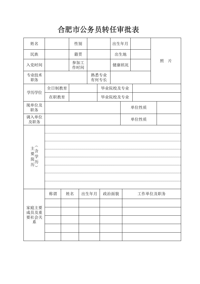 合肥市公务员转任审批表