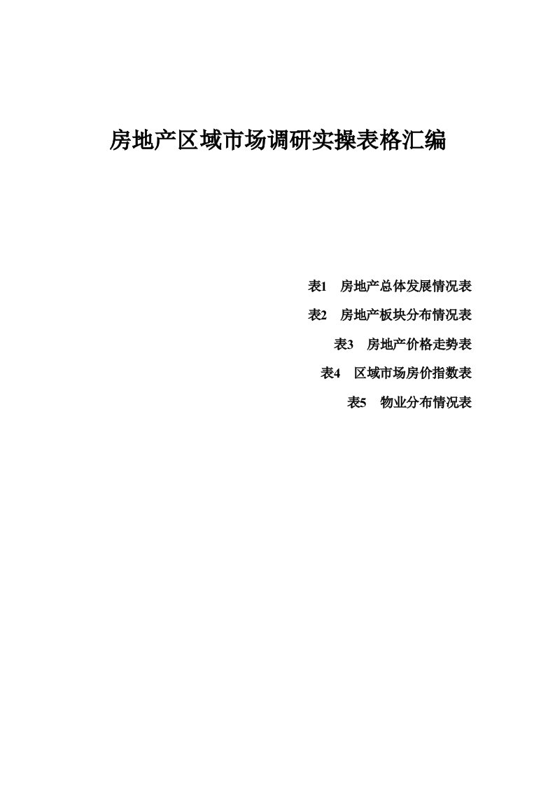 房地产区域市场调研实操表格汇编