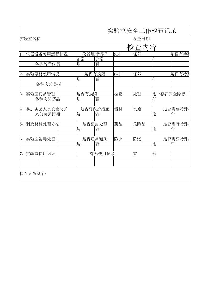 实验室安全检记录