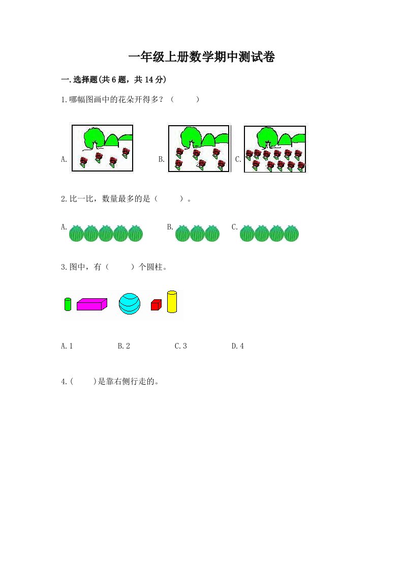 一年级上册数学期中测试卷及答案（真题汇编）