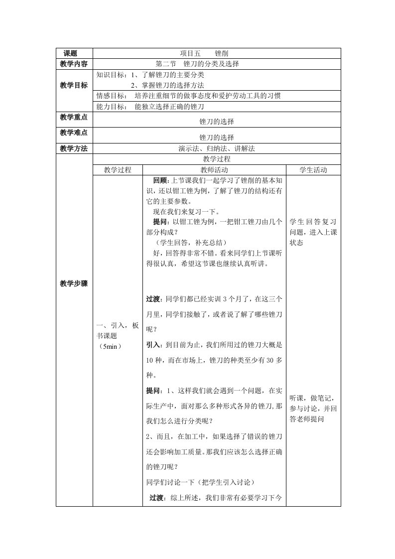 钳工锉削公开课教案