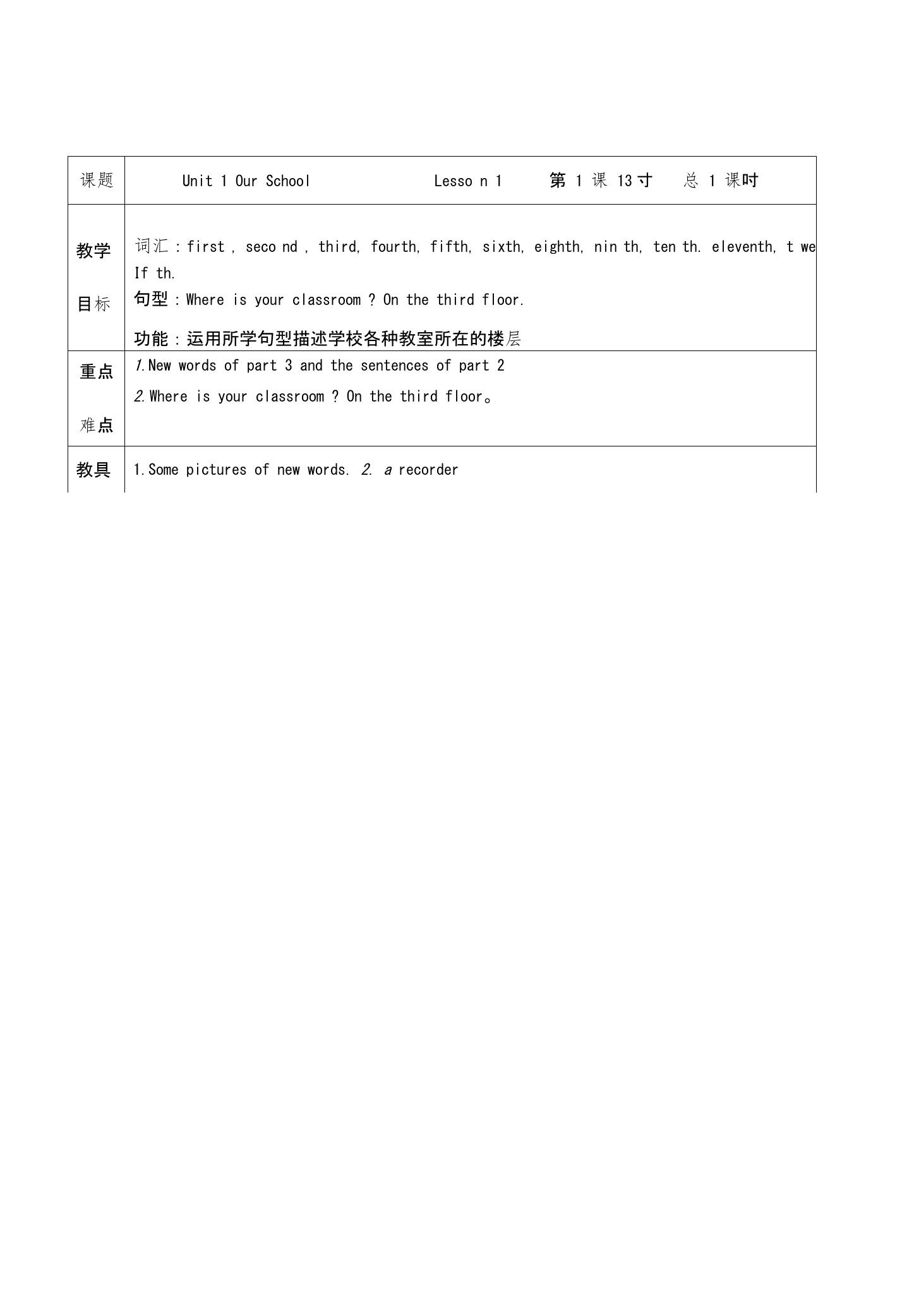 闽教版小学英语五年级下册教案