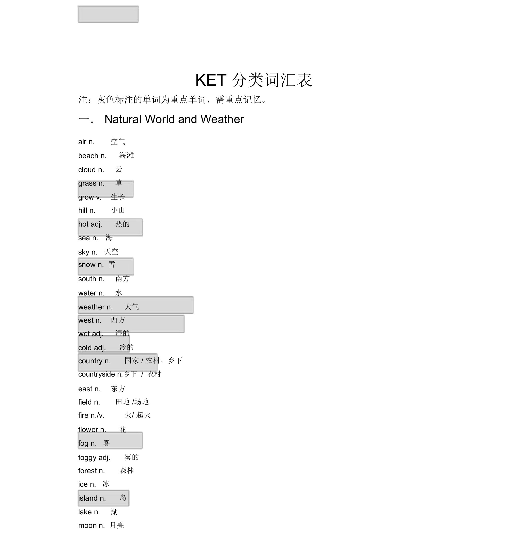 KET分类词汇总结计划大全