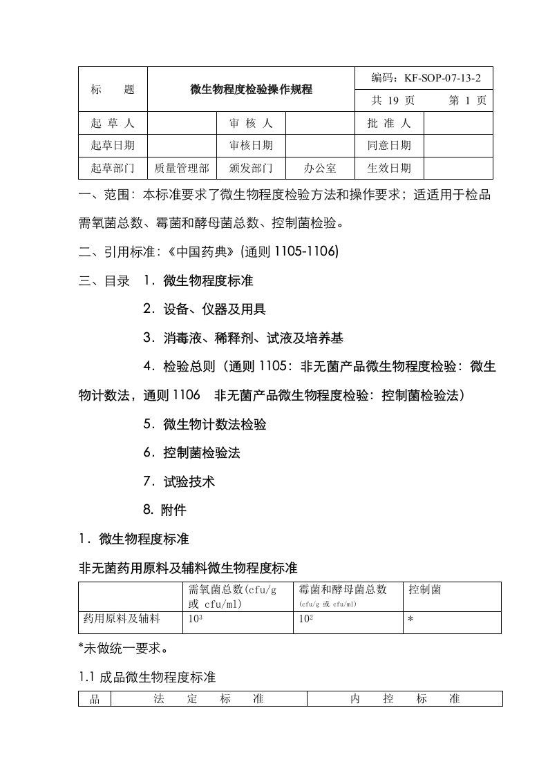 2021年微生物限度检查操作规程中国药典四部通则